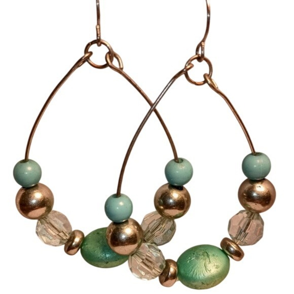 Turquoise and Silver toned oval wire dangle earrings SKUJ044